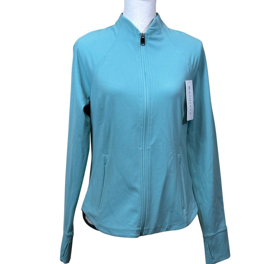 Athleta Salutation Jacket Aqua Blue Powervita Full Zip Yoga L 657490-29-2-0004